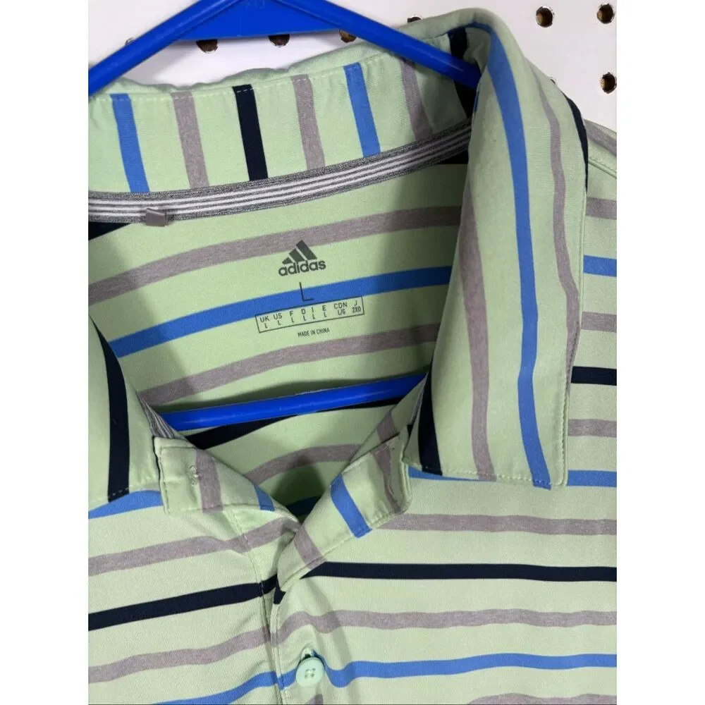 Adidas striped performance golf shirt size L